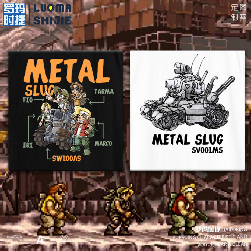 无袖短袖男t恤坎肩 经典街机游戏合金弹头男短袖t恤潮流简单 百搭