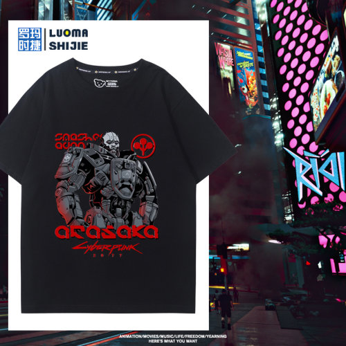 荒坂公司狗赛博朋克2077标志亚当重锤强尼银手V夏短袖T恤男装纯棉