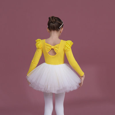 杰西女童服裙长袖纱中国练考级考芭蕾舞舞黄色儿童功服艺舞蹈