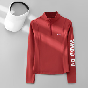 必迈运动上衣女士红色长袖 速干瑜伽服户外休闲跑步登山健身训练服