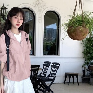 道木熙粉色防晒衣夏季薄款山系外套宽松休闲骑行服户外休闲防晒服