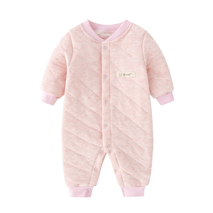 婴儿衣服秋冬保暖夹棉6-9个月睡衣哈衣1岁宝宝纯棉新生儿连体衣冬