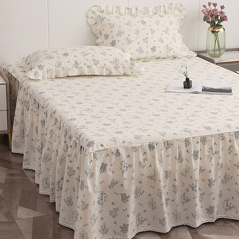 A类床罩床裙款单件纯棉全棉斜纹防尘罩蕾丝床单裙边床盖印花定制