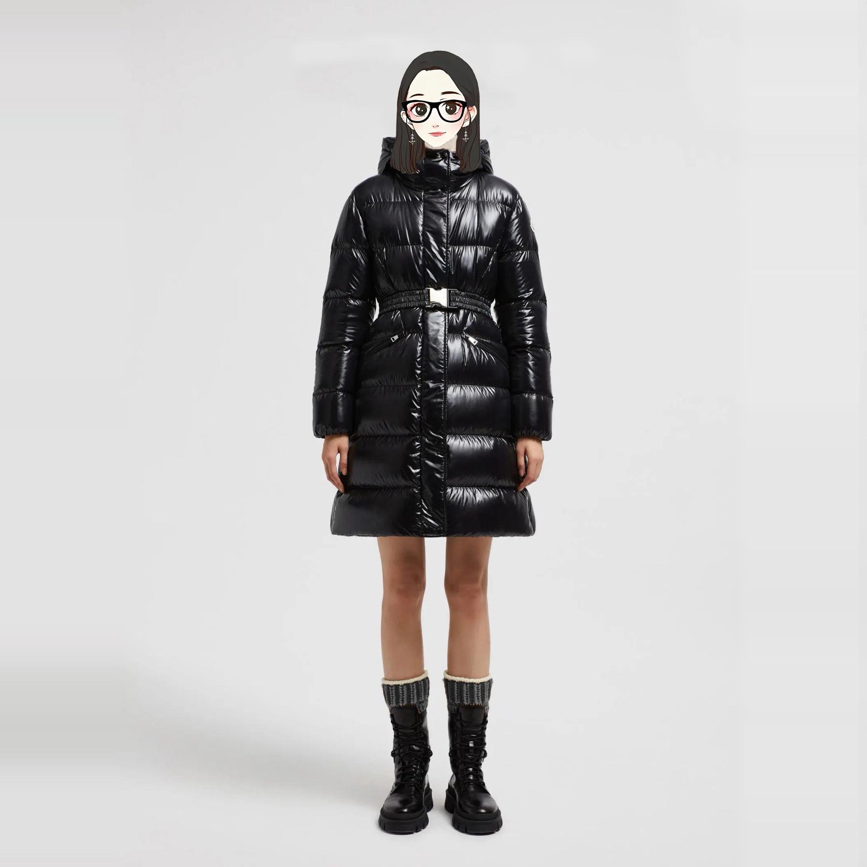 法牌 女士 冬季 白鹅绒 修身束身腰带 Bellevue 中长款连帽羽绒服