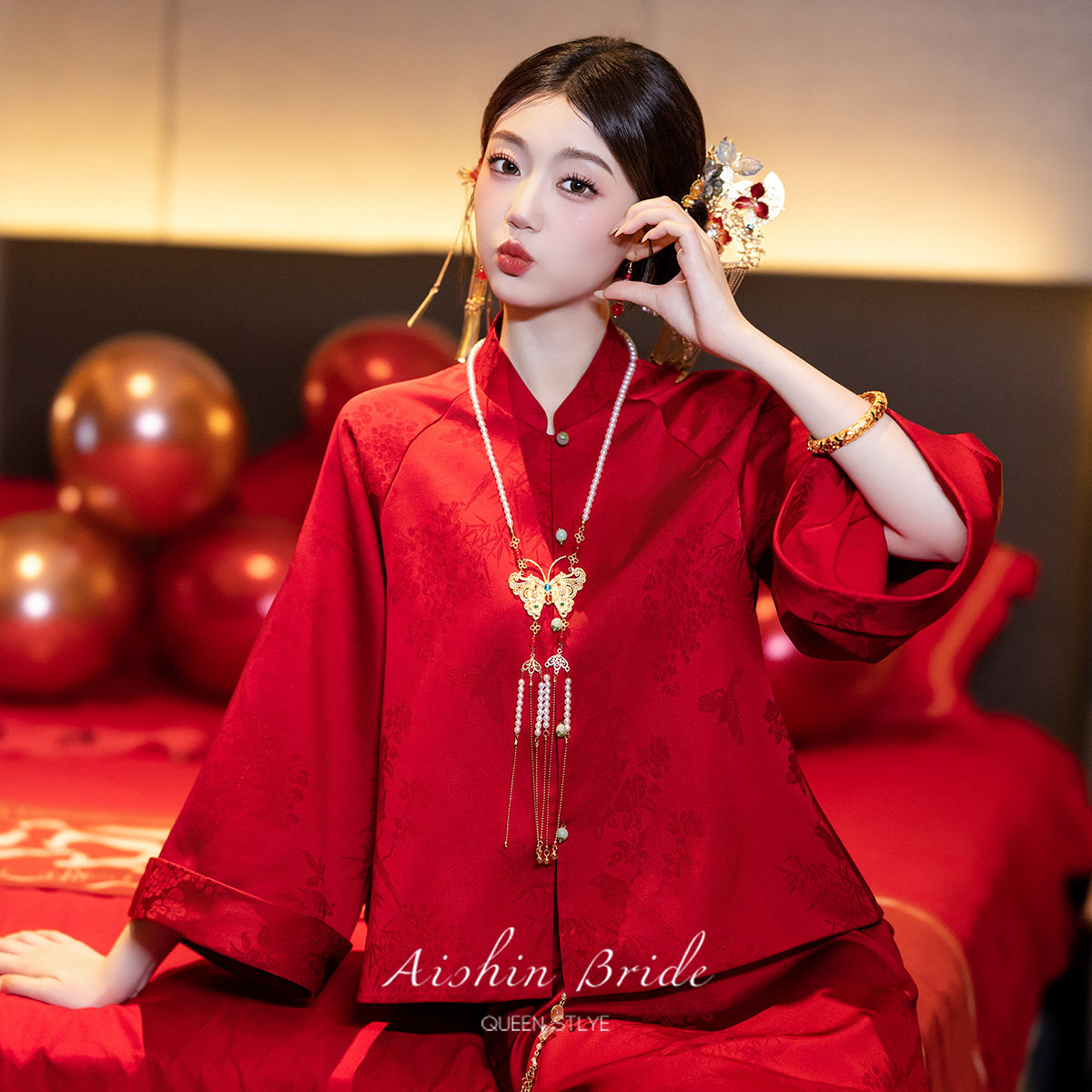 艾诗霓《晚嫣》敬酒服订婚礼服旗袍新中式2026新款高端新娘套装秋