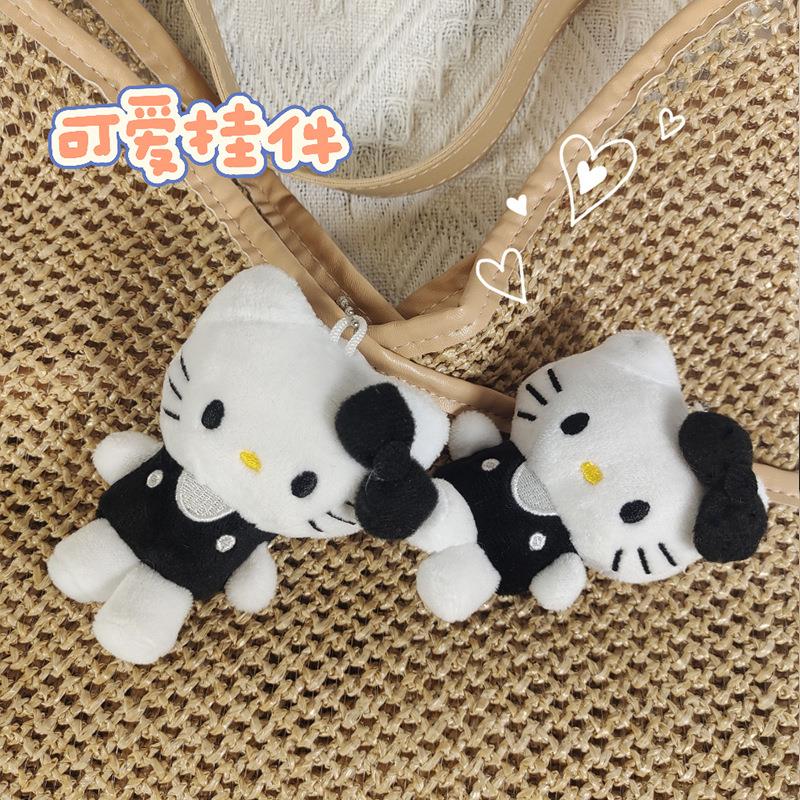 可爱kitty挂件黑色爱心扣卡通高颜值钥匙扣毛绒玩偶猫咪包包挂饰