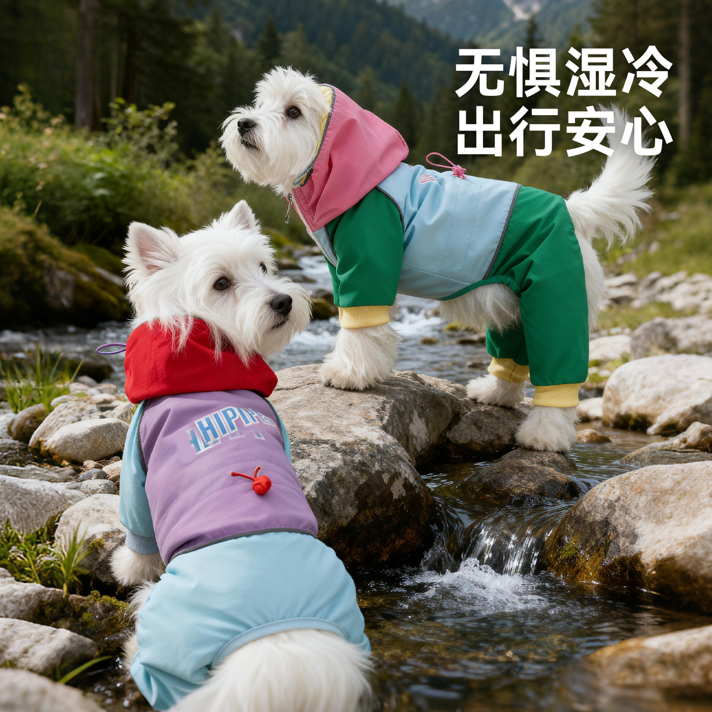 秋冬装狗狗冲锋衣加厚棉衣冬天防风保暖比熊小型犬宠物四脚羽绒裤