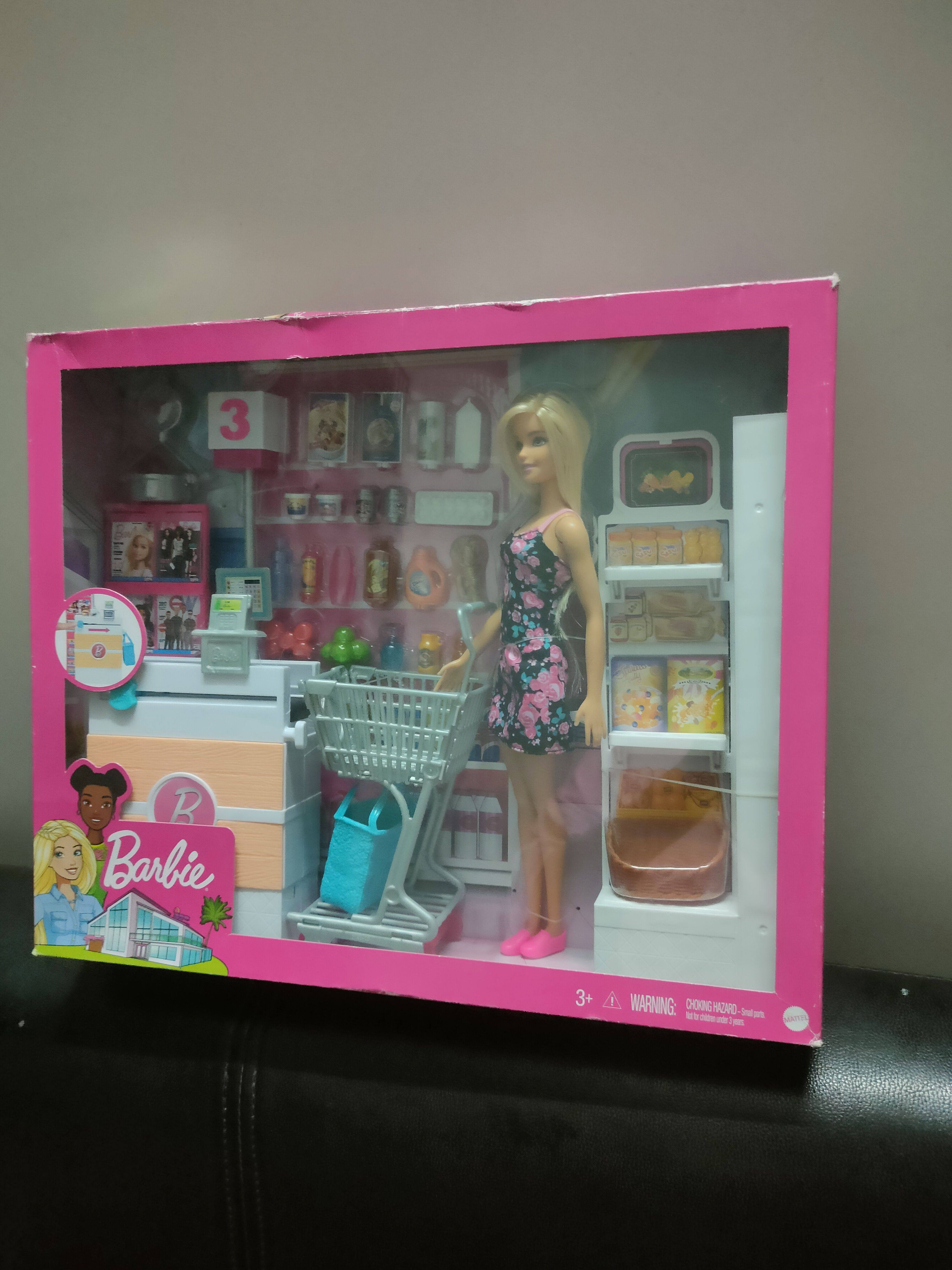 正版美泰barbie芭比娃娃之超市购物达人frp01女孩过家家 盒微损