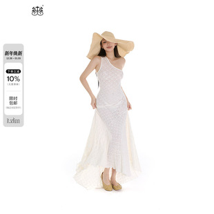 itsdinn 微透斜肩蕾丝长裙独特剪裁裙摆连衣裙女 holiday系列