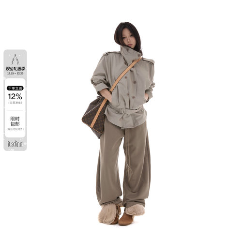 itsdinn廓型立领短款风衣外套女