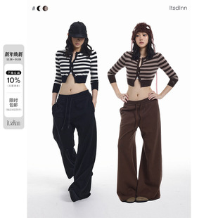 双色羊毛条纹七分袖 lady 小开衫 短款 itsdinn 2025秋季 casual