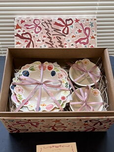 四时有梨 中古花卉餐具礼盒套装家用餐具乔迁礼物