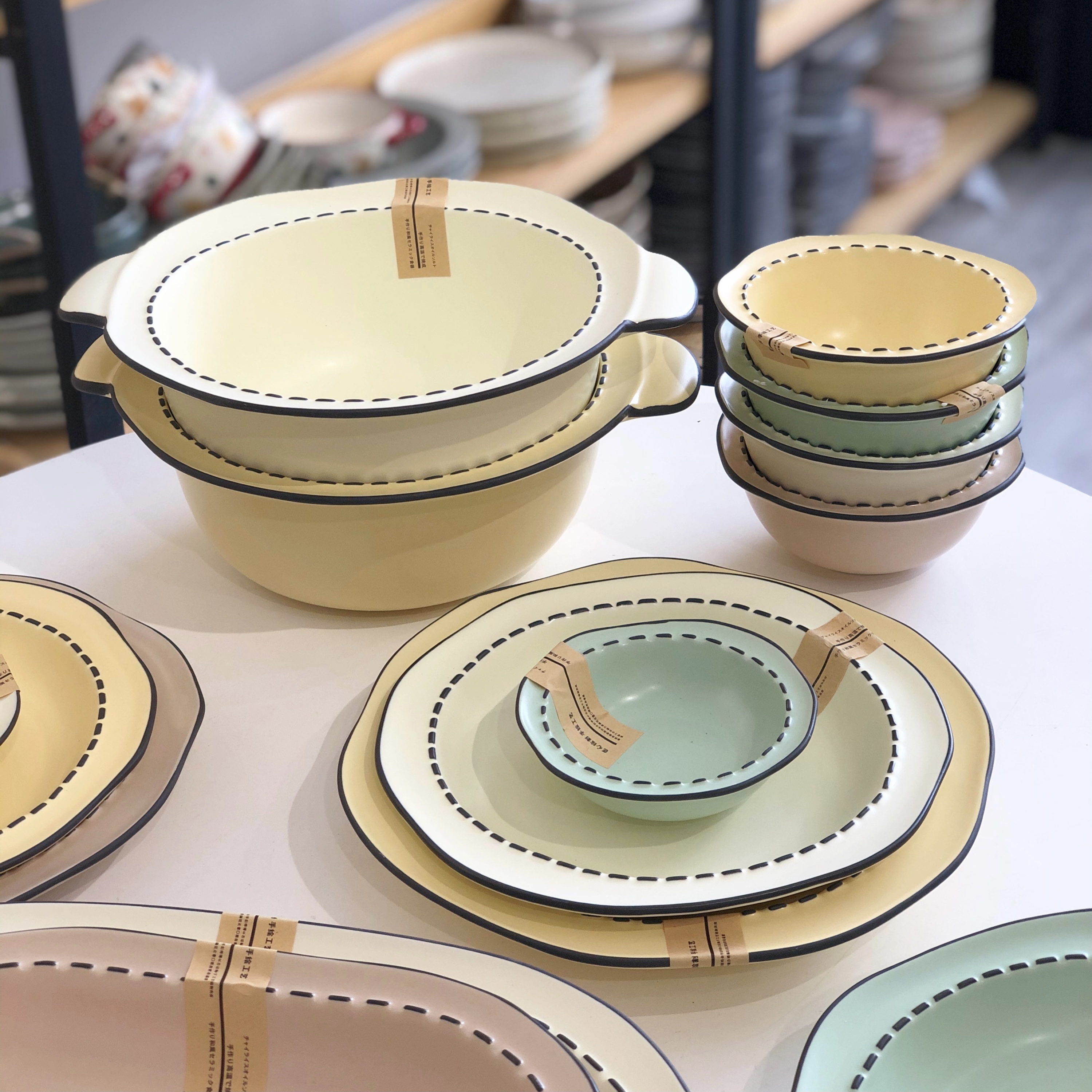 四时有梨 木兰溪漫画系列餐具套装简约条纹餐具套装奶油色盘碗