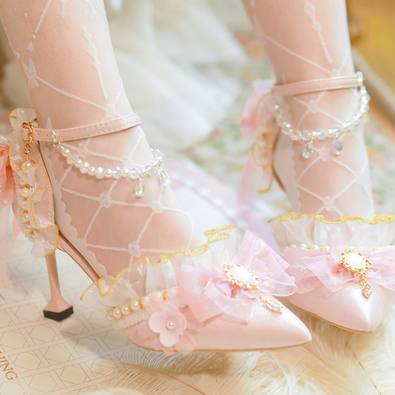 原创一夜物语Lolita鞋正品手作花嫁高跟鞋粉色尖头洛丽塔成人礼,模玩/动漫/周边/娃圈三坑/桌游,lolita洛丽塔鞋类,淘宝优惠券,粉丝福利购,淘宝优惠卷