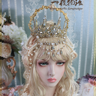 全款;【一夜物语】洛英斯lolita头饰表演皇冠加冕王冠圣母光活动