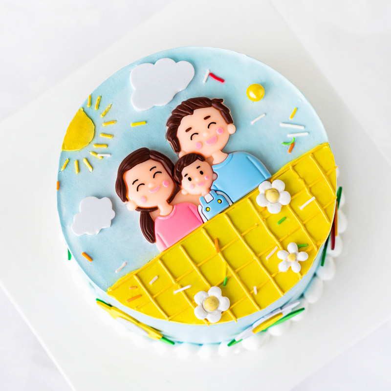 烘焙蛋糕装饰软胶爸爸妈妈温馨家庭软陶一家三口生日派对插件