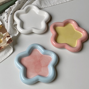 花边点心ins风胖嘟嘟陶瓷盘子白色可爱少女心甜品盘香薰蜡烛托盘