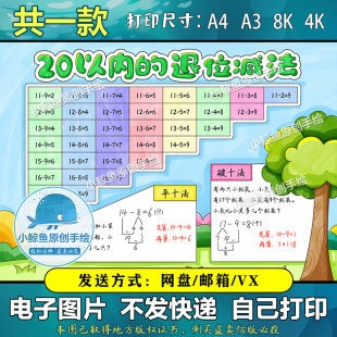 584一年级数学下20以内的退位减法手抄报模板小学生加减小报模板B