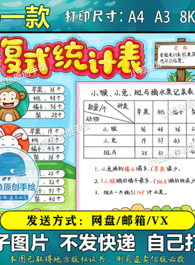 591复式统计表手抄报电子版三年级下册数学黑白涂色线稿填色板报F