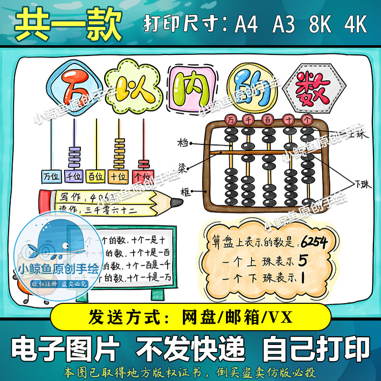 265万以内数的认识数学小报手抄报电子模板黑白半成品涂色线稿d