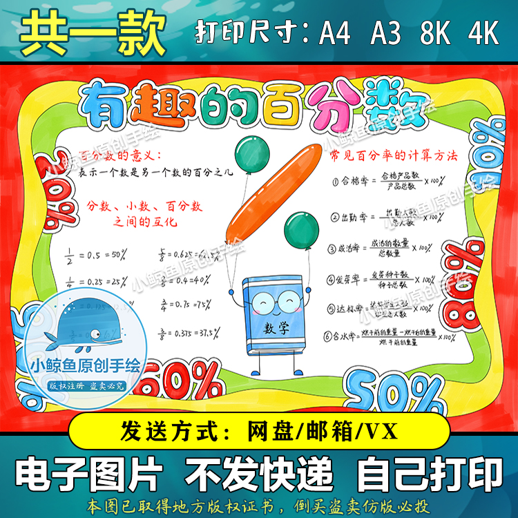 533百分数的认识手抄报线稿电子版小学数学五六年级百分数小报