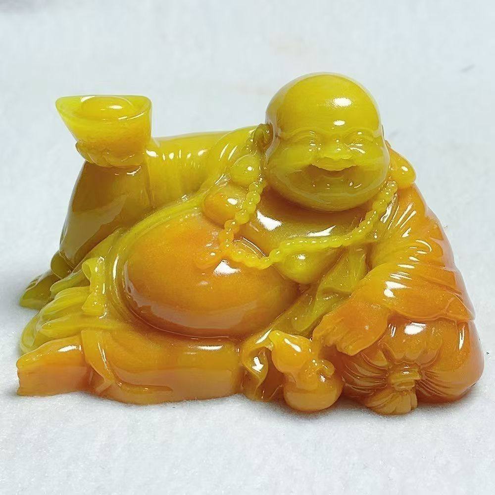 黄龙玉笑佛摆件玉石弥勒佛汽车装饰摆件家居供奉佛仿黄腊石玉礼品