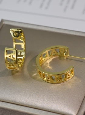 BALE气质高级感英文字母耳圈2024年耳钉潮小众设计感纯银针耳环