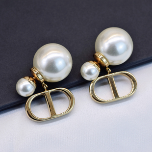 2025新款欧美大牌同款D迪家珍珠耳环925银针耳钉耳饰黄铜复古做旧