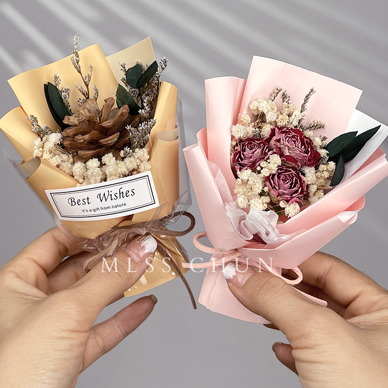 迷你小清新花束玫瑰干花mini精致伴手礼品装饰生日毕业教师节礼物