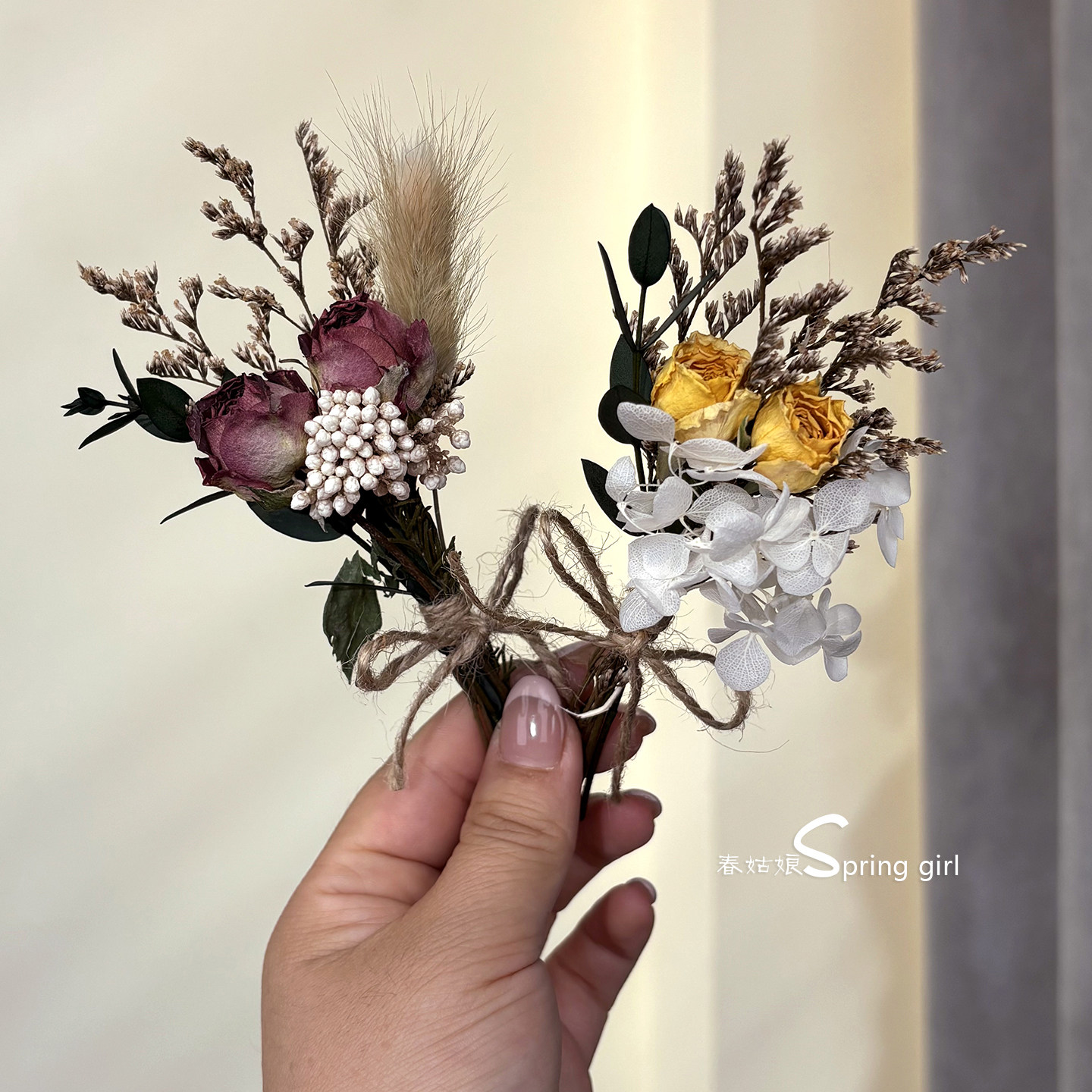 玫瑰迷你小花束 真植物装饰麻绳干花永生花成品 毕业季节日小礼物