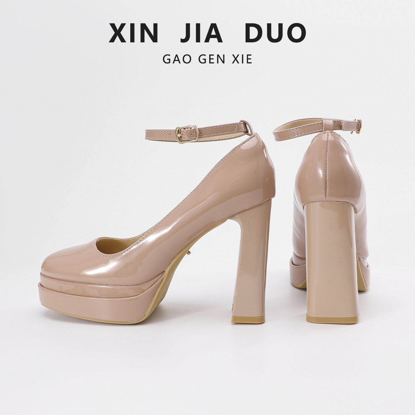 日常可穿伴娘鞋走秀鞋粗跟防水台高跟鞋女小个子增高厚底玛丽珍鞋