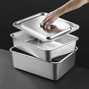 304特厚加深不锈钢漏盘洗菜沥水盆长方形商用托盘沥油过滤盘接油