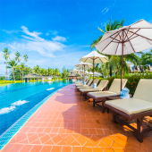 夏季 清凉直播间背景墙露天泳池酒店别墅海岛风景主播高清背景布