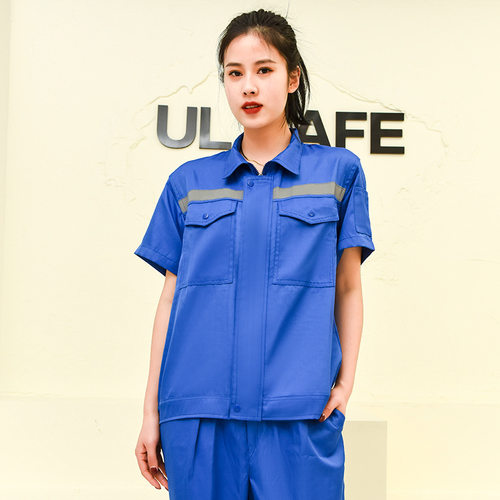 夏季工作服套装男薄款短袖劳保服汽修焊工车间涤丝工装耐磨透气