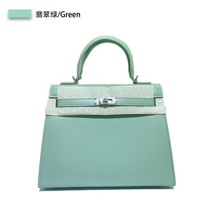 日本ぜいた2023春夏新款 Box凯莉包真皮平纹女包休闲百搭外缝牛皮