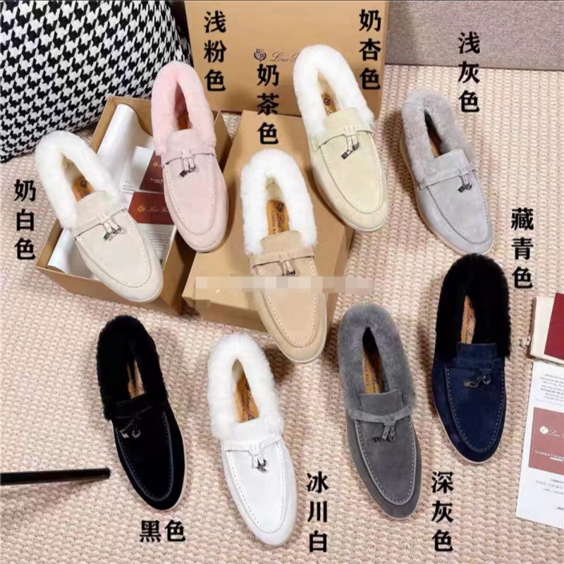 防寒毛毛冬天保暖鞋LP单鞋女生一脚蹬平底乐福鞋懒人套脚真皮防臭