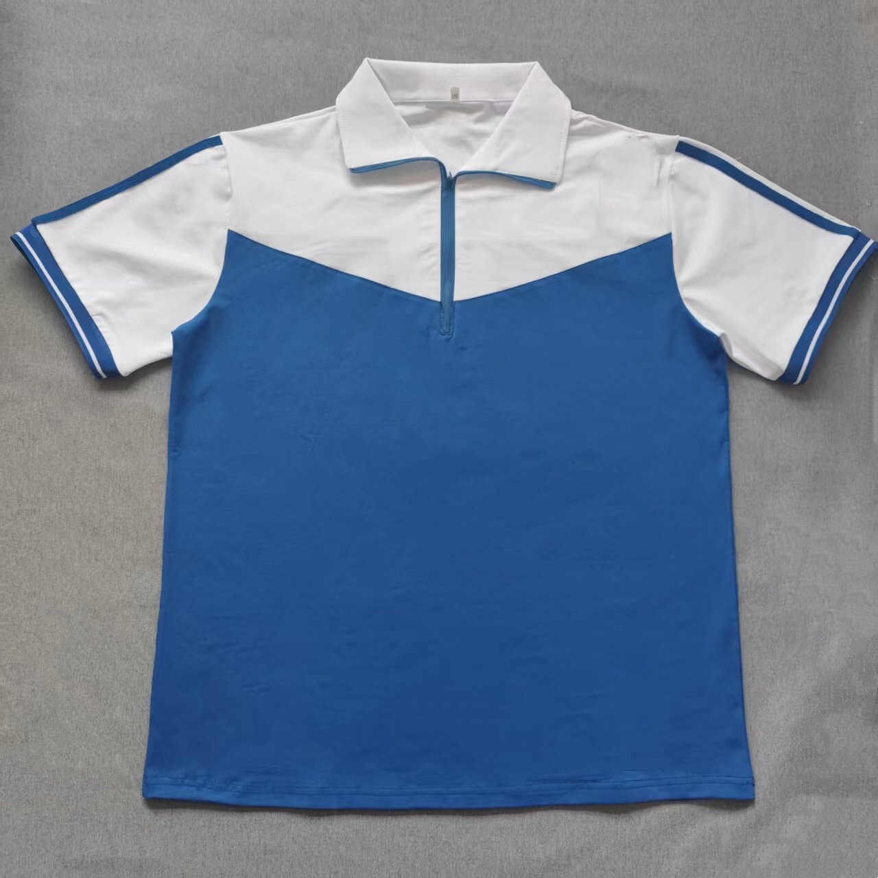 定做夏季男女校服同款运动短袖宝蓝拼白色短袖翻领休闲T恤POLO衫
