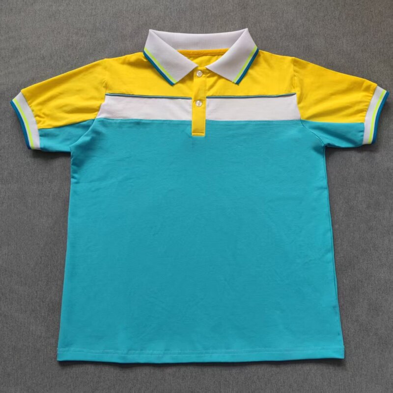 定做夏季男女校服同款运动短袖蓝色拼白色翻领休闲T恤POLO衫上衣