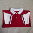 酒红色拼接白色短袖 定做夏季 男女校服同款 运动短袖 翻领T恤POLO衫