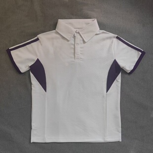 定做夏季男女校服同款运动短袖T恤衫白色拼接紫色休闲T恤衫POLO衫