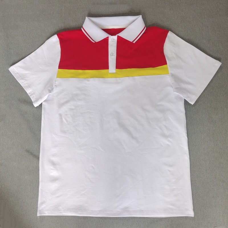 定做夏季男女校服同款运动上衣白色拼红色短袖翻领T恤POLO衫