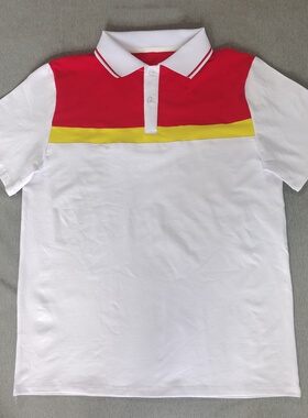 定做夏季男女校服同款运动上衣白色拼红色短袖翻领T恤POLO衫