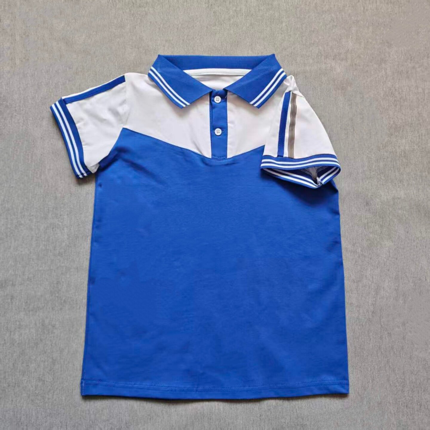 定做夏季男女校服同款运动短袖宝蓝拼白色短袖翻领休闲T恤POLO衫