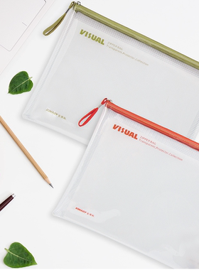 金得利 PVC网格拉链袋CHECK文件资料袋A4学生用文具FB8036/FB8038/FB8711透明商务办公防水考试卷袋收纳袋子