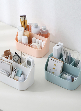 金得利桌面收纳盒笔筒大容量分格办公桌整理学生课桌书桌收纳神器文具收纳盒多功能宿舍简约ins化妆品收纳盒