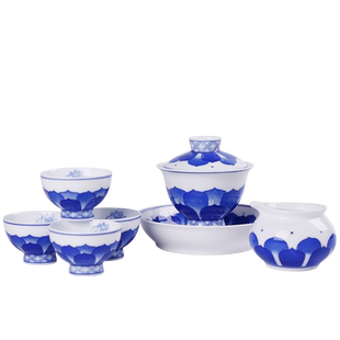 云火窑釉下彩手绘陶瓷茶具套装盖碗壶承茶杯茶海整套功夫茶具套装