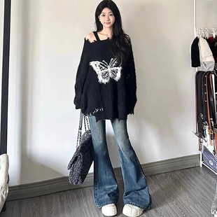 软糯日系蝴蝶结慵懒风宽松毛衣女士秋冬破洞针织衫 NiceAmola 上衣