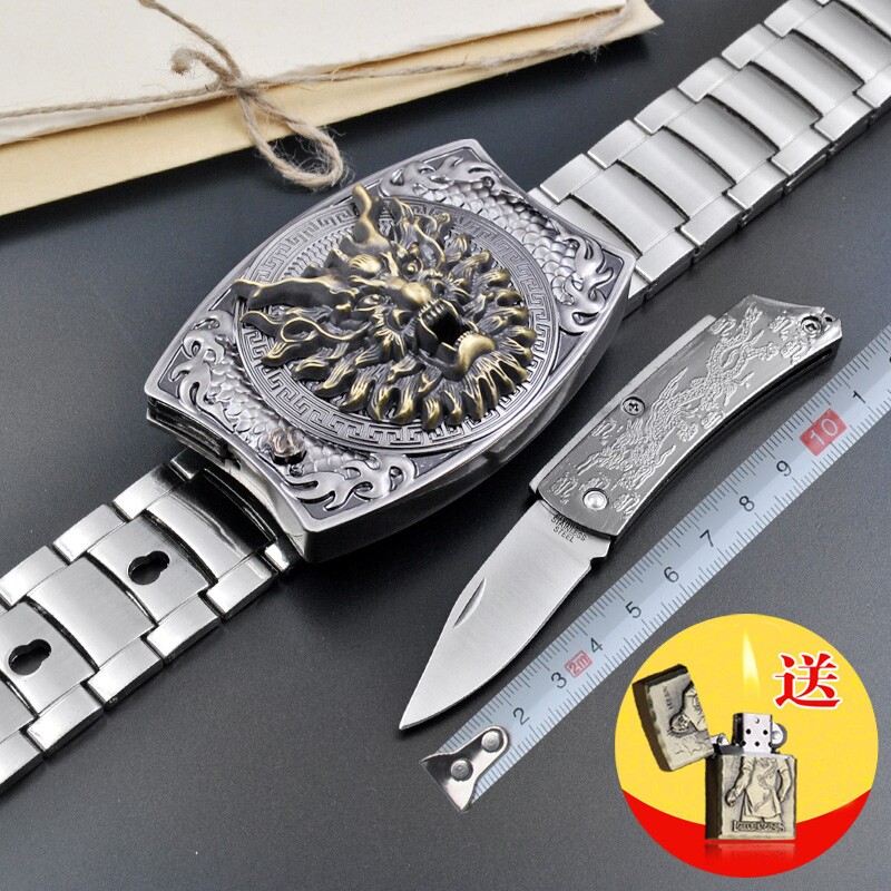 皮带男士金属不锈钢防身腰带青年潮流户外个性创意休闲平滑扣皮带