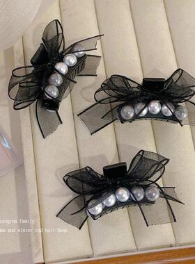 布艺蝴蝶结抓夹小清新高颅顶少女发夹可爱珍珠碎发发卡侧边夹发饰