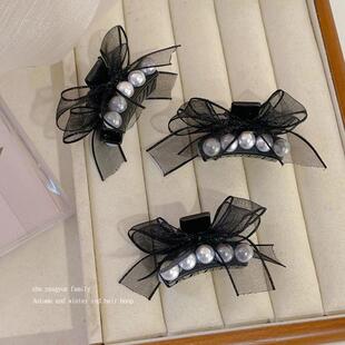 布艺蝴蝶结抓夹小清新高颅顶少女发夹可爱珍珠碎发发卡侧边夹发饰